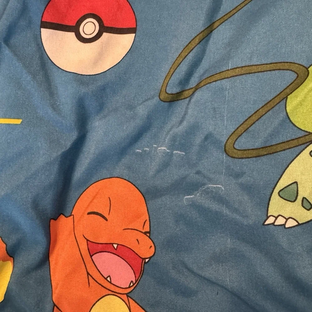 Pokemon Twin Size Fitted Sheet Polyester‎ Blue Pikachu Charizard Bulbasaur